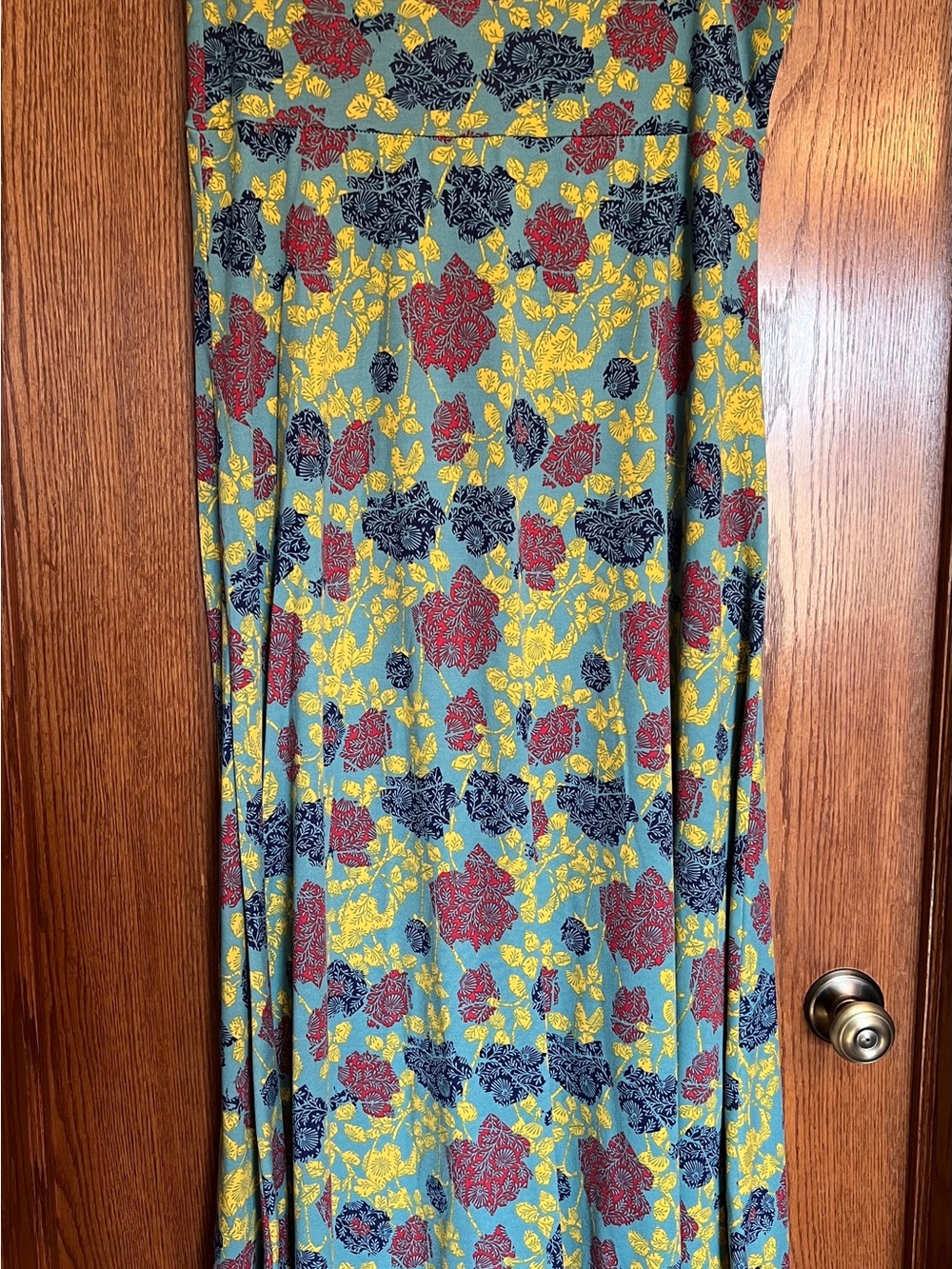 LuLaRoe Teal Maxi Skirt with Red and Yellow Floral Print